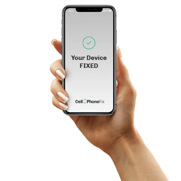 A repaired phone showing a “Your Device Fixed” confirmation screen
